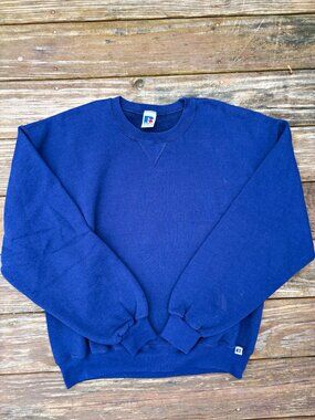 Vintage 90s Russell Athletic Blank Navy Blue Crewneck Sweatshirt XL V Notch